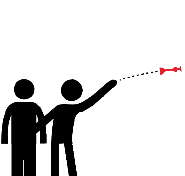 Grafika przedstawiająca ludzi rzucających rzutkami TOSSIT . 